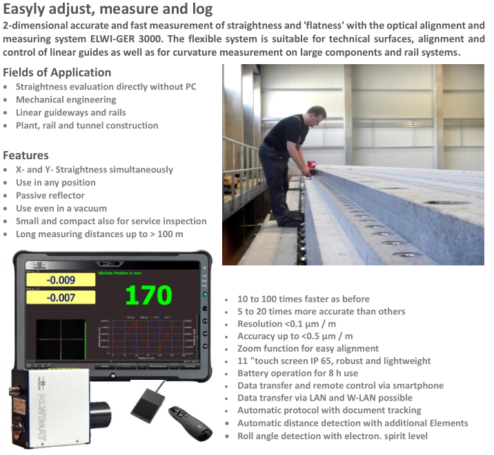 Straightness in mechanical and plant engineering ELWI-GER 3000